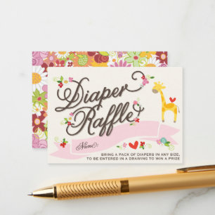 Giraffe Spring Flowers Diaper Raffle Ticket Card