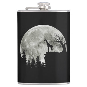 Giraffe Stand On Mountain Spooky Halloween Moon Hip Flask