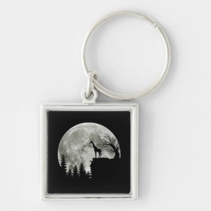 Giraffe Stand On Mountain Spooky Halloween Moon Key Ring