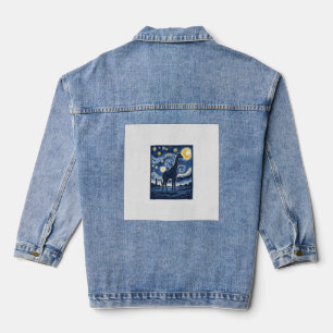 Giraffe Starry Night Vintage Denim Jacket