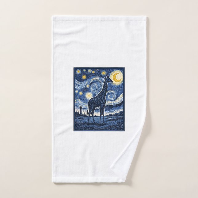 Giraffe Starry Night Vintage Hand Towel (Hand Towel)