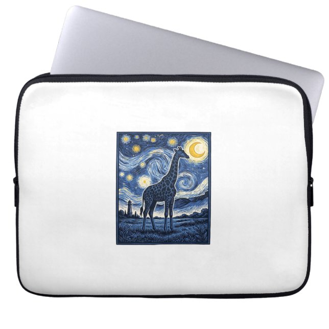 Giraffe Starry Night Vintage Laptop Sleeve (Front)