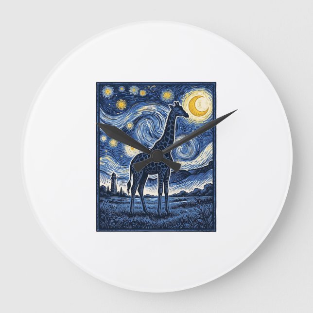 Giraffe Starry Night Vintage Large Clock (Front)