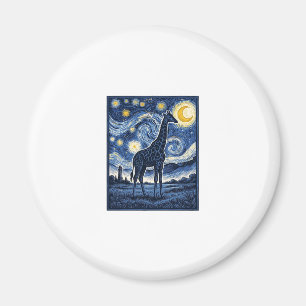 Giraffe Starry Night Vintage Magnet