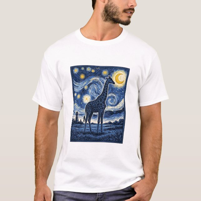 Giraffe Starry Night Vintage T-Shirt (Front)