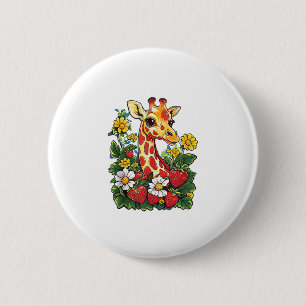 Giraffe Strawberries and Flowers Graphic Cute Gira 6 Cm Round Badge