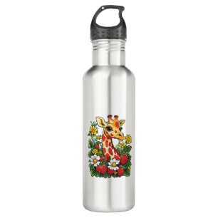 Giraffe Strawberries and Flowers Graphic Cute Gira 710 Ml Water Bottle