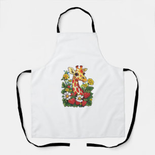 Giraffe Strawberries and Flowers Graphic Cute Gira Apron