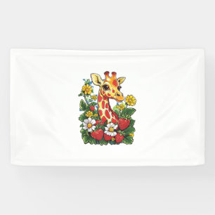Giraffe Strawberries and Flowers Graphic Cute Gira Banner