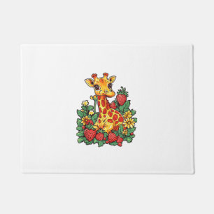 Giraffe Strawberries and Flowers Graphic Cute Gira Doormat