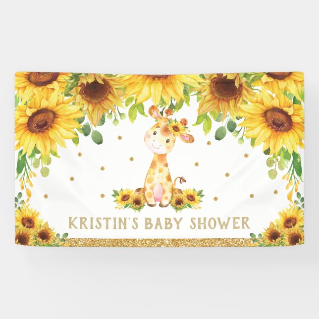 Giraffe Sunflower Baby Shower Birthday Backdrop Banner (Horizontal)