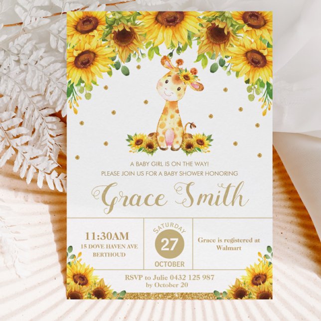 Giraffe Sunflower Floral Baby Shower Girl Invitation (Creator Uploaded)