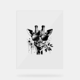 Giraffe & Sunglasses Vintage Urban Safari Animal W Acrylic Sign