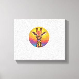 Giraffe Sunset Colourful Wildlife Illustration Canvas Print