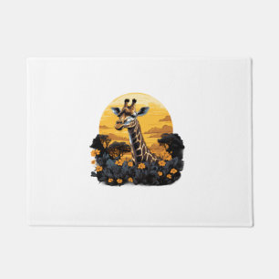 Giraffe Sunset Floral Animal Art Savanna Nature Wi Doormat