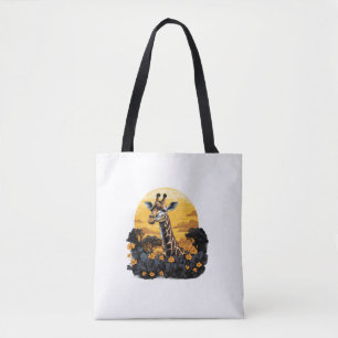 Giraffe Sunset Floral Animal Art Savanna Nature Wi Tote Bag