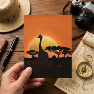 Giraffe Sunset Postcard   African Safari Wildlife