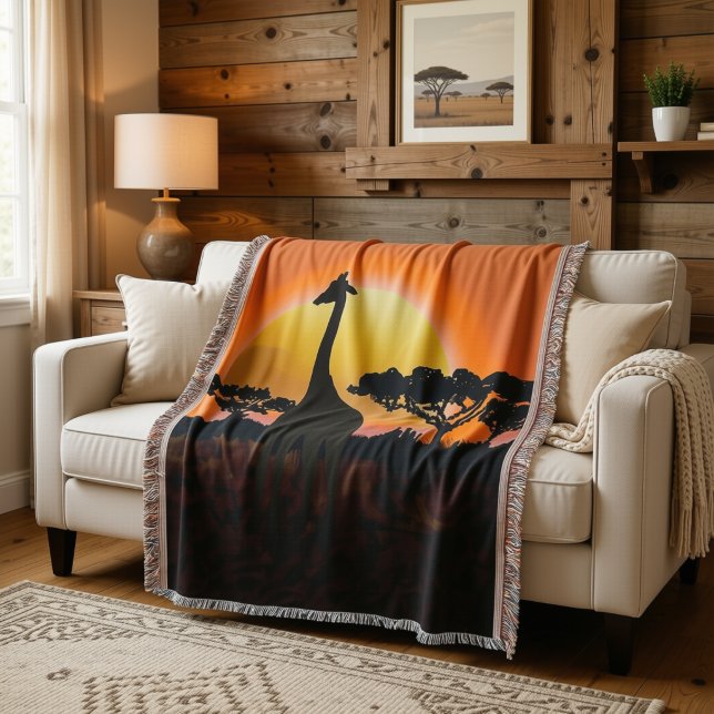Giraffe Sunset Throw Blanket | African Safari Wild (Creator Uploaded)