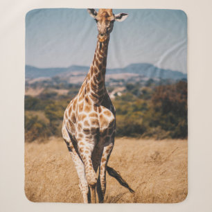 GIRAFFE SURROUNDED BY BROWN GRASS SHERPA BLANKET
