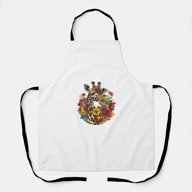 Giraffe Surrounded By Colourful Flowers _1 Apron (Front)