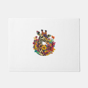 Giraffe Surrounded By Colourful Flowers _1 Doormat