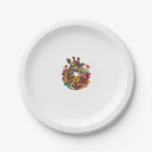 Giraffe Surrounded By Colourful Flowers _1 Paper Plate