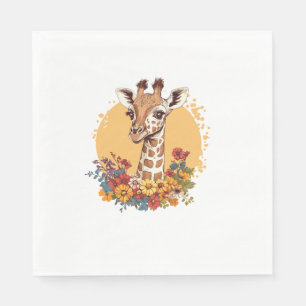 Giraffe Surrounded By Colourful Flowers Napkin