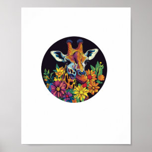 Giraffe Surrounded By Vibrant Flowers  _1 Poster