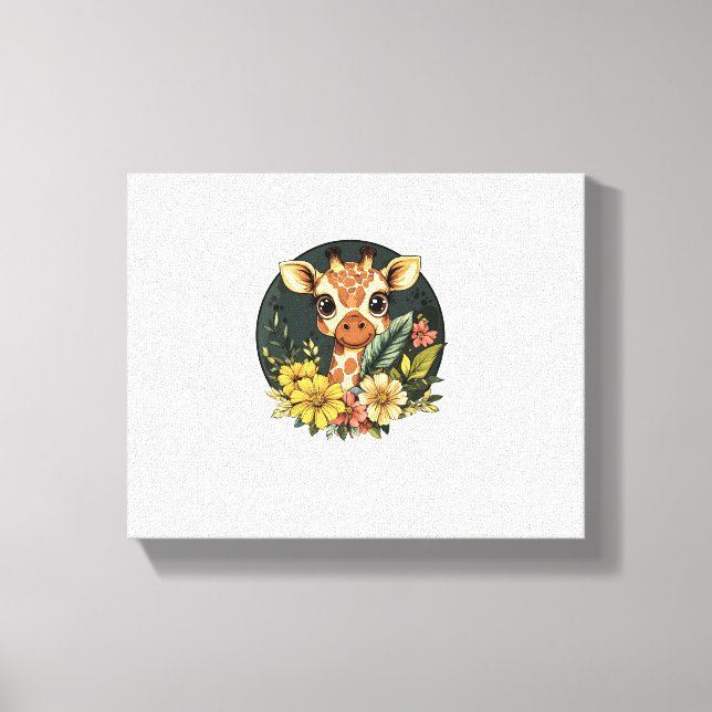 Giraffe Surrounded By Vibrant Flowers   Canvas Print (Front)
