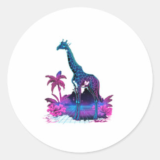 Giraffe Synthwave Vaporwave Art Classic Round Sticker