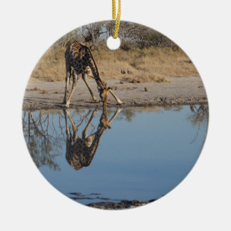 GIRAFFE TAKING A REFLECTED DRINK CERAMIC TREE DECORATION