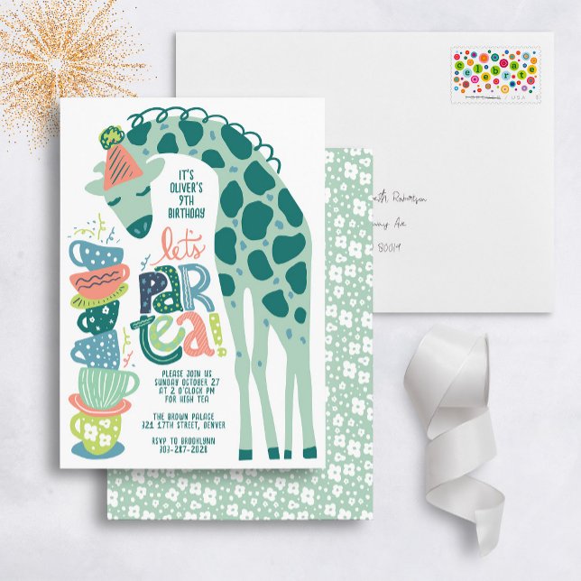 Giraffe Tea Party Kids Birthday Party Invitation (Creator Uploaded)