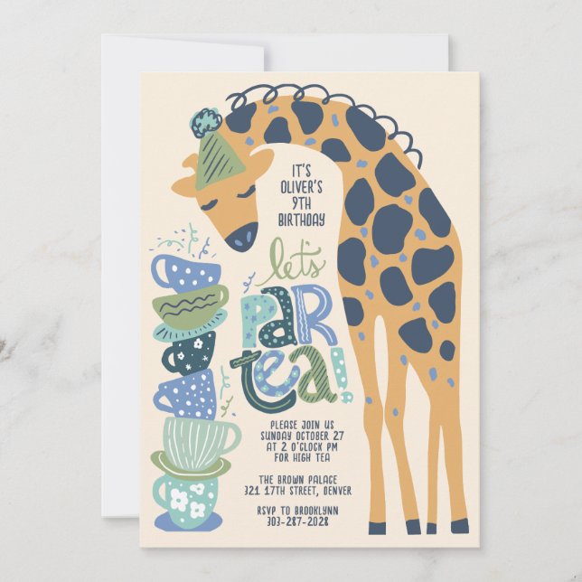 Giraffe Tea Party Kids Birthday Party Invitation (Front)
