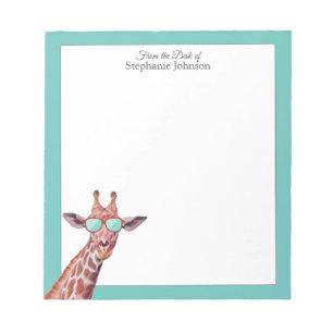 Giraffe Teal Monogram From the Desk of Template  Notepad