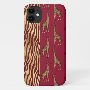 Giraffe & Tiger Print Gold Burgundy Red Chic Case-Mate iPhone Case
