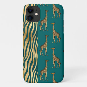 Giraffe & Tiger Print Gold Teal Pretty Chic Case-Mate iPhone Case