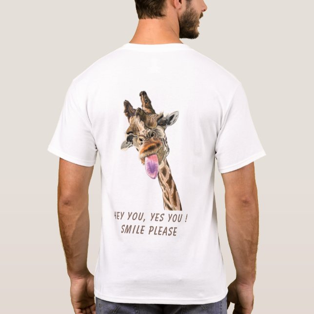 Giraffe Tongue Out and Playful Wink - Your Text T-Shirt (Back)