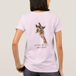 Giraffe Tongue Out and Wink Fun T-Shirt  with Text