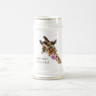 Giraffe Tongue Out Playful Beer Stein Cheers