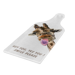 Giraffe Tongue Out Playful Cutting Board Smile