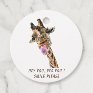 Giraffe Tongue Out Playful Favor Tags Smile