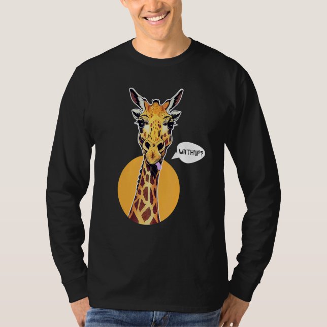 Giraffe Tongue Out What's Up Zoo Animal T-Shirt (Front)