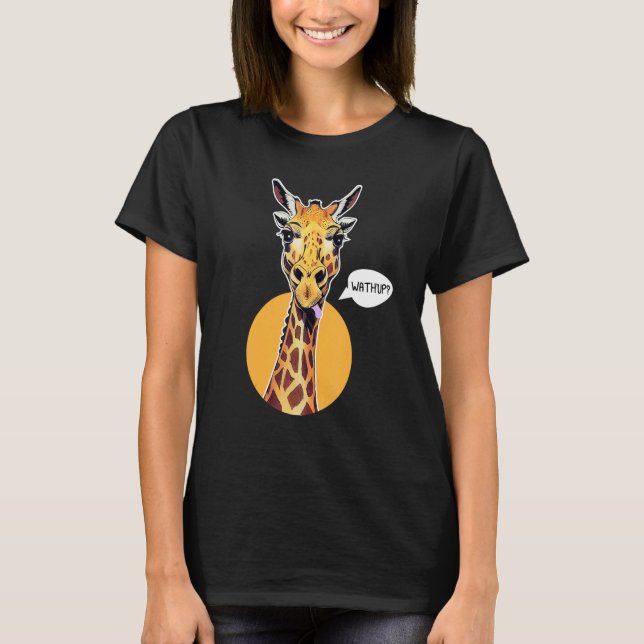 Giraffe Tongue Out What's Up Zoo Animal T-Shirt (Front)