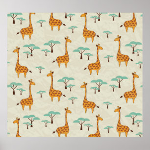 Giraffe tree vintage pattern. poster