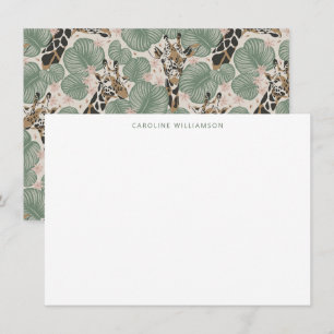 Giraffe Tropical Leaf Personalised Stationery Card