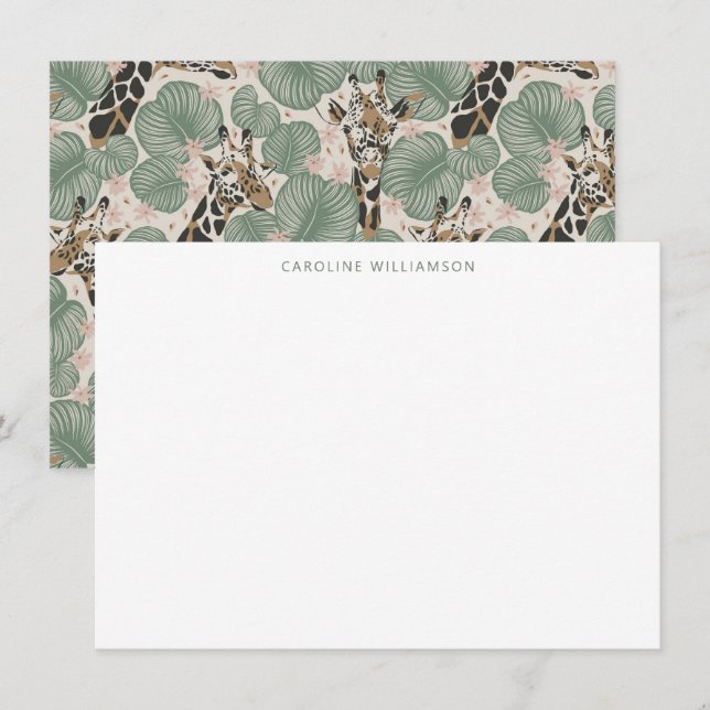Giraffe Tropical Leaf Personalised Stationery  Card (Front/Back)
