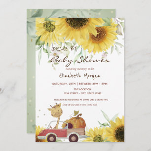 Giraffe Truck Pumpkin Sunflowers Drive Baby Shower Invitation
