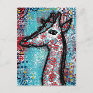 Giraffe - Turquoise Red Postcard