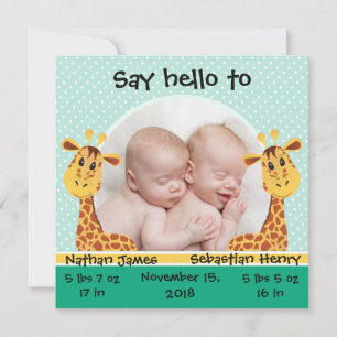 Giraffe Twins Birth Announcement