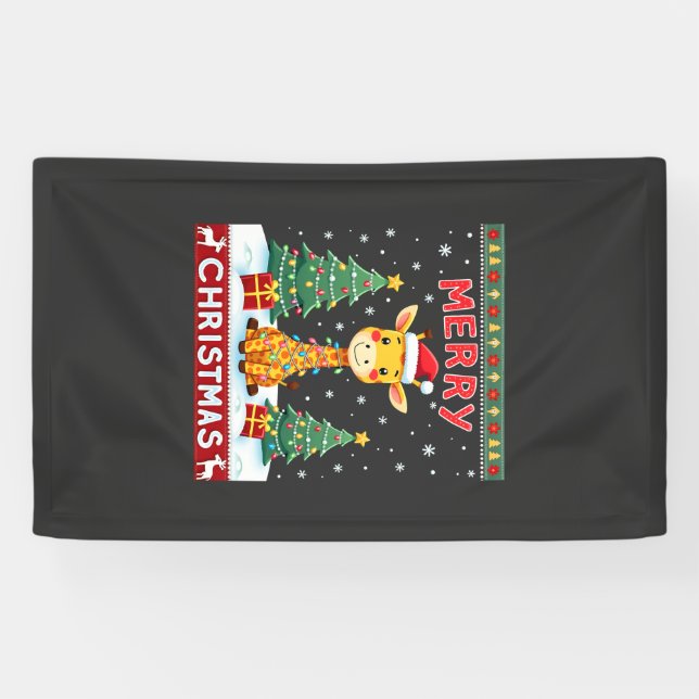 Giraffe Ugly Christmas Sweaters Funny Santa Hat Li Banner (Horizontal)